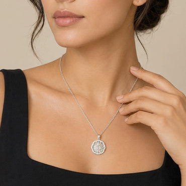 Silver Sunburst Crystal Pendant Necklace