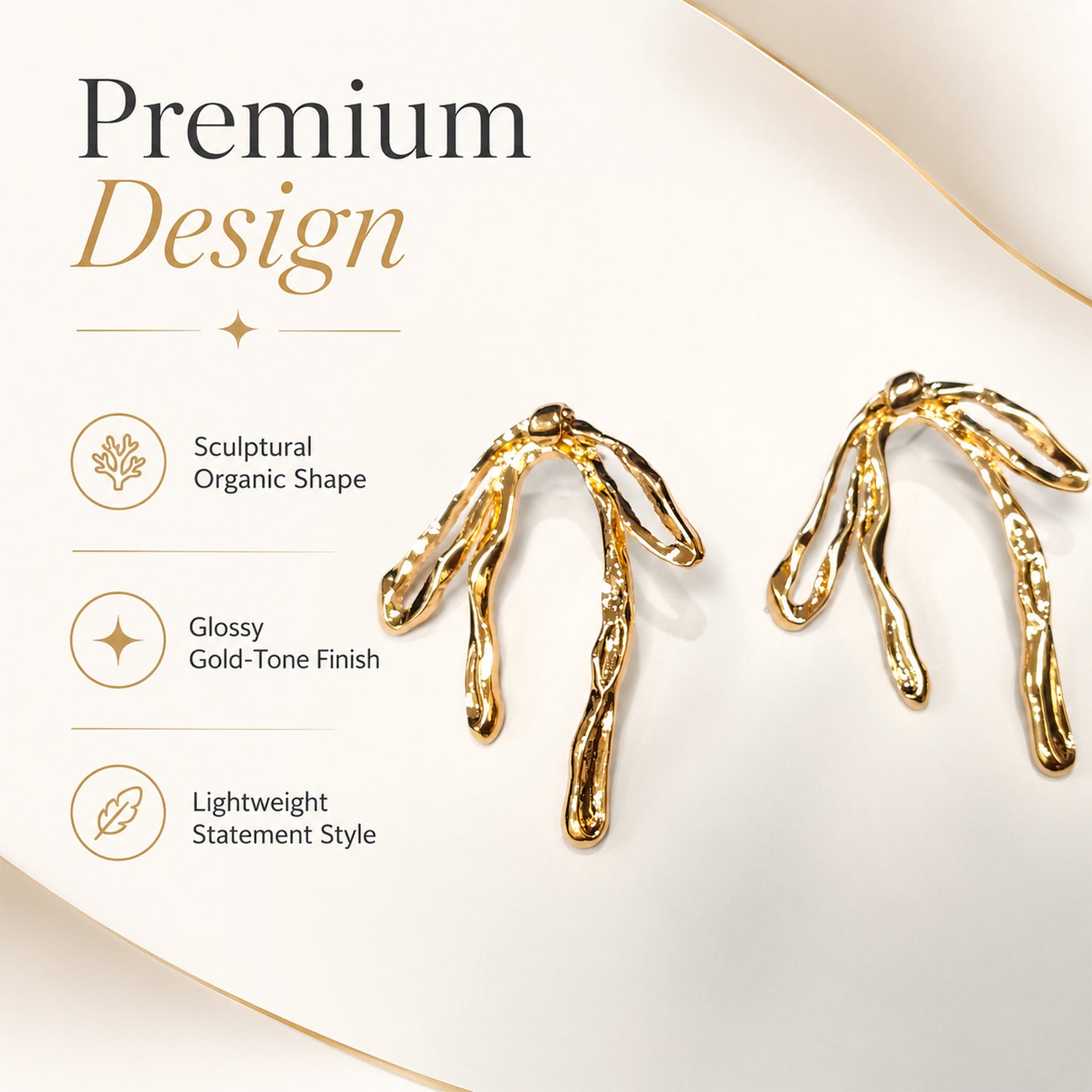 Gold plated organic drop earrings with open loop design