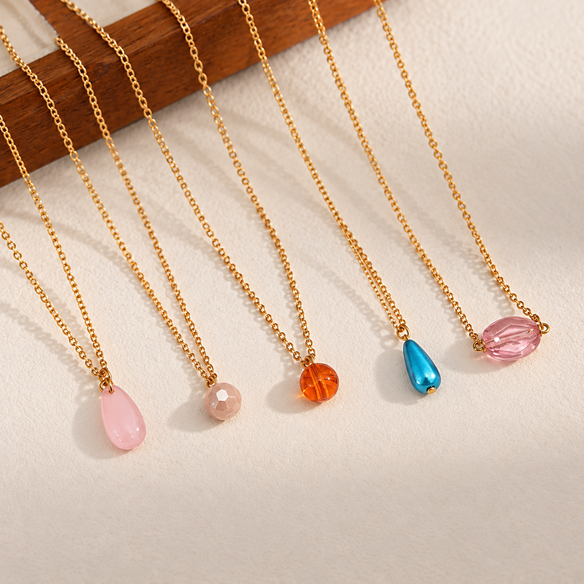 Masfaa Women's 5 Piece Assorted Bead Pendant Necklace Set with Delicate Chains