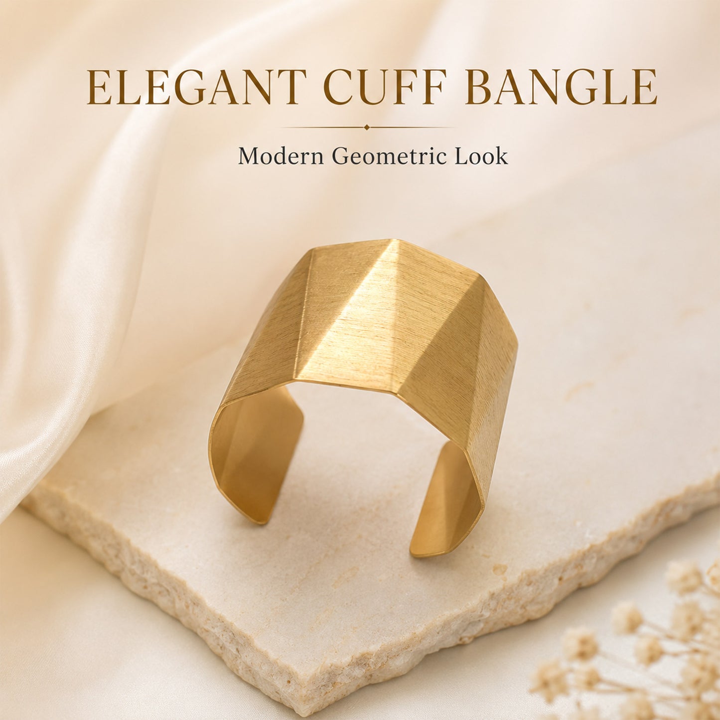 Brass Faceted Geometric Wide Open Cuff Bracelet