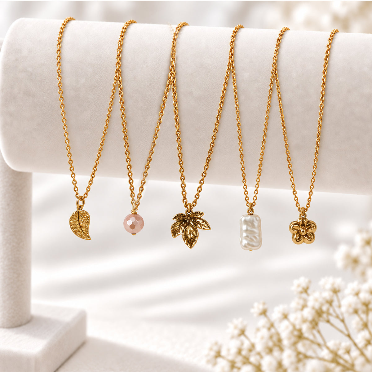 Masfaa Women's 5 Piece Assorted Nature Pendant Necklace Set with Delicate Chains