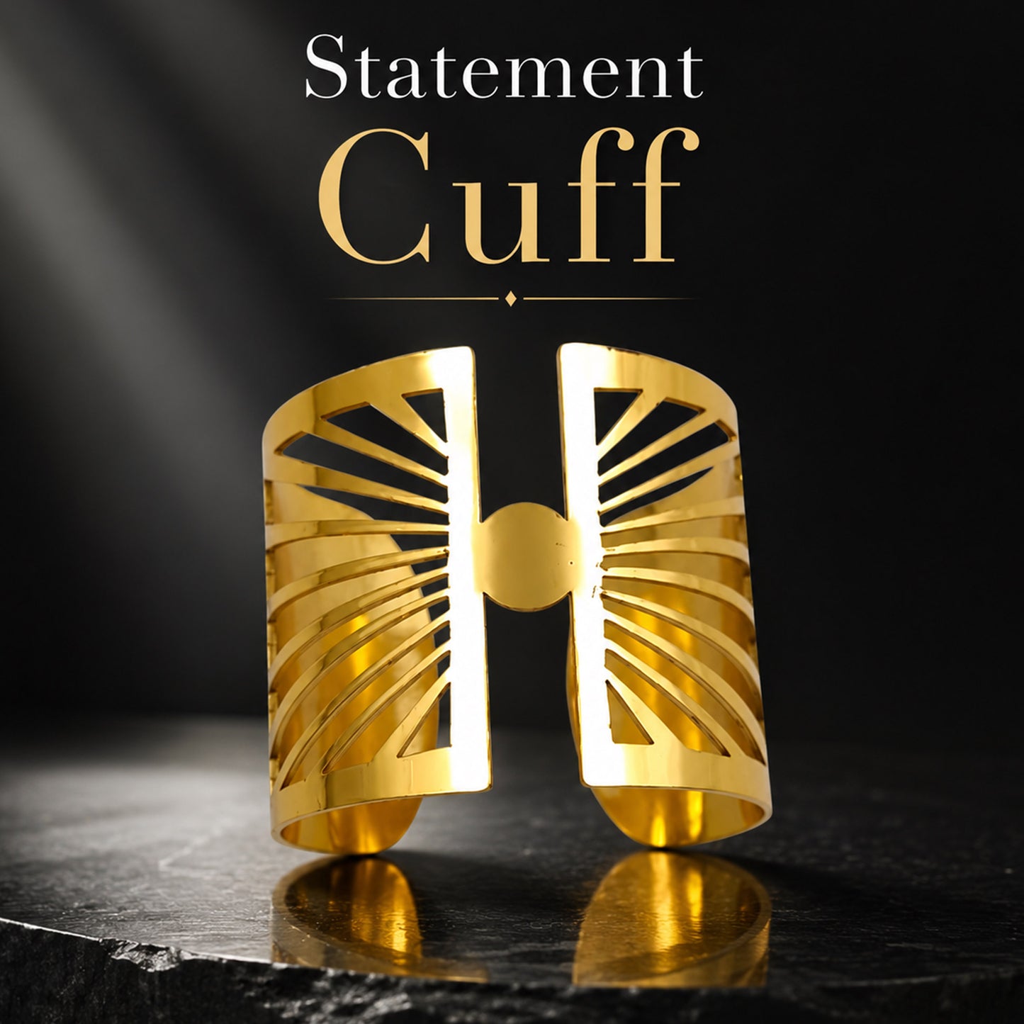 Gold Geometric Cutwork Open Cuff Bracelet