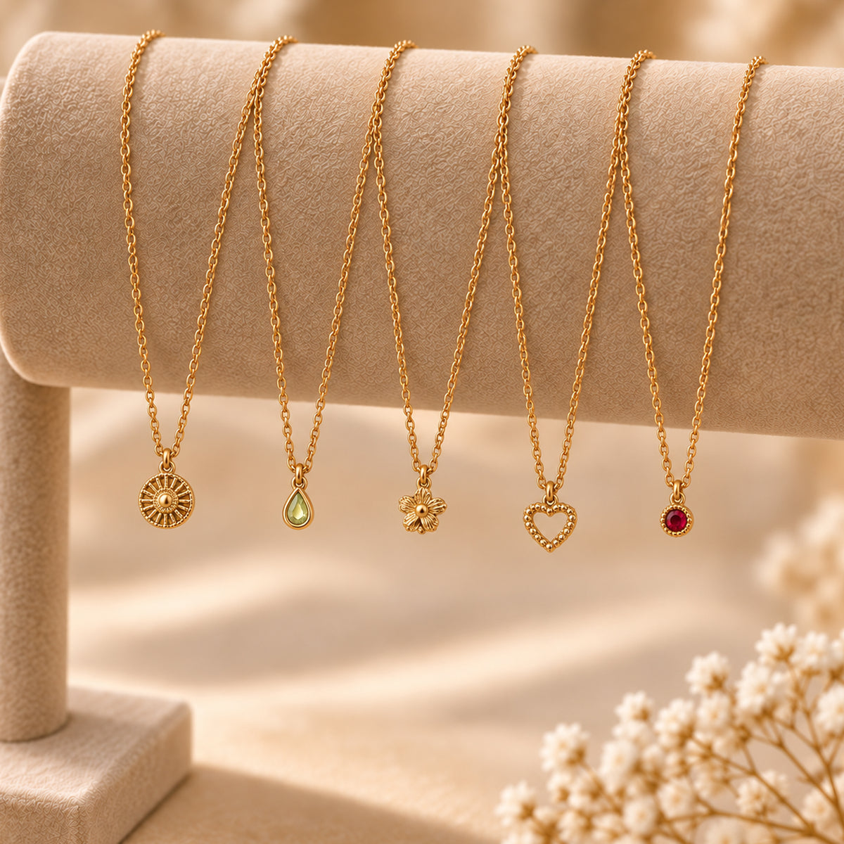 Masfaa Women's 5 Piece Assorted Pendant Necklace Set with Delicate Chains