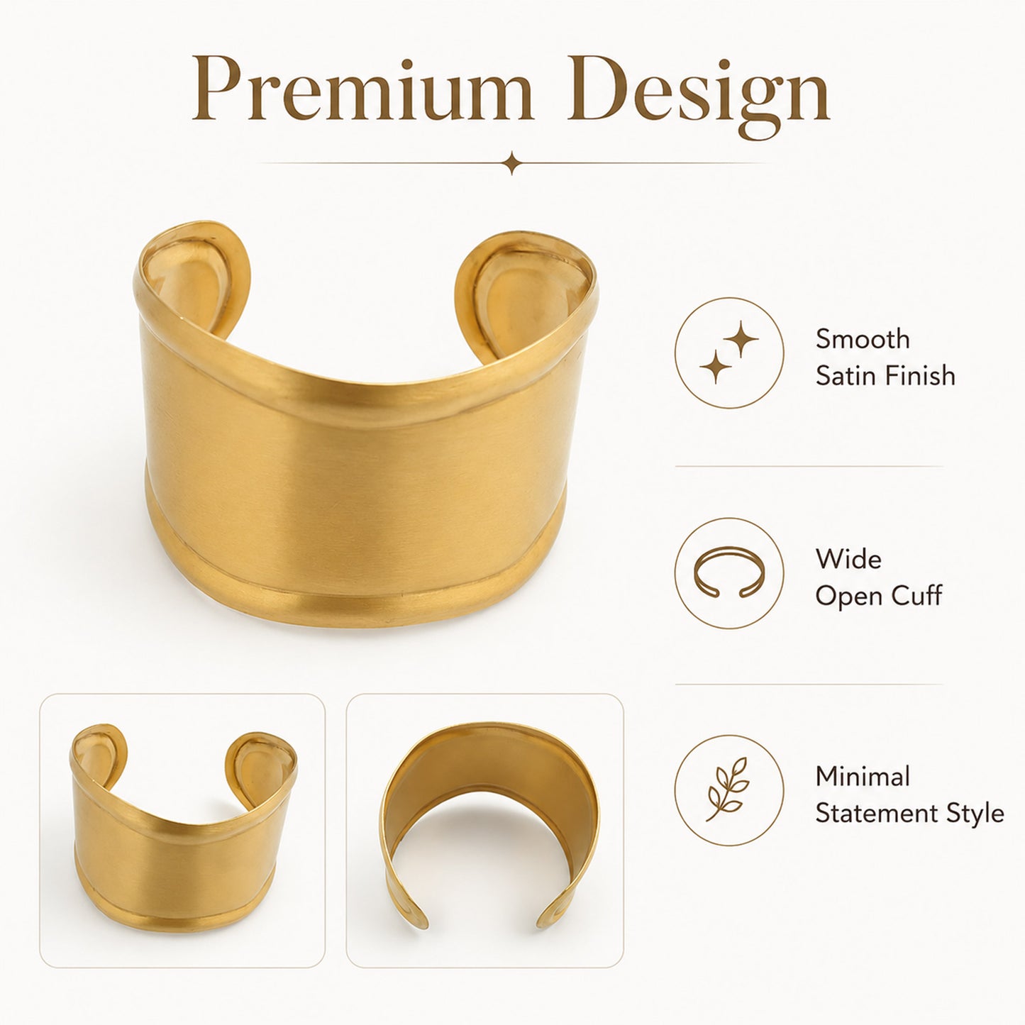 Brass Minimalist Wide Open Cuff Statement Bracelet
