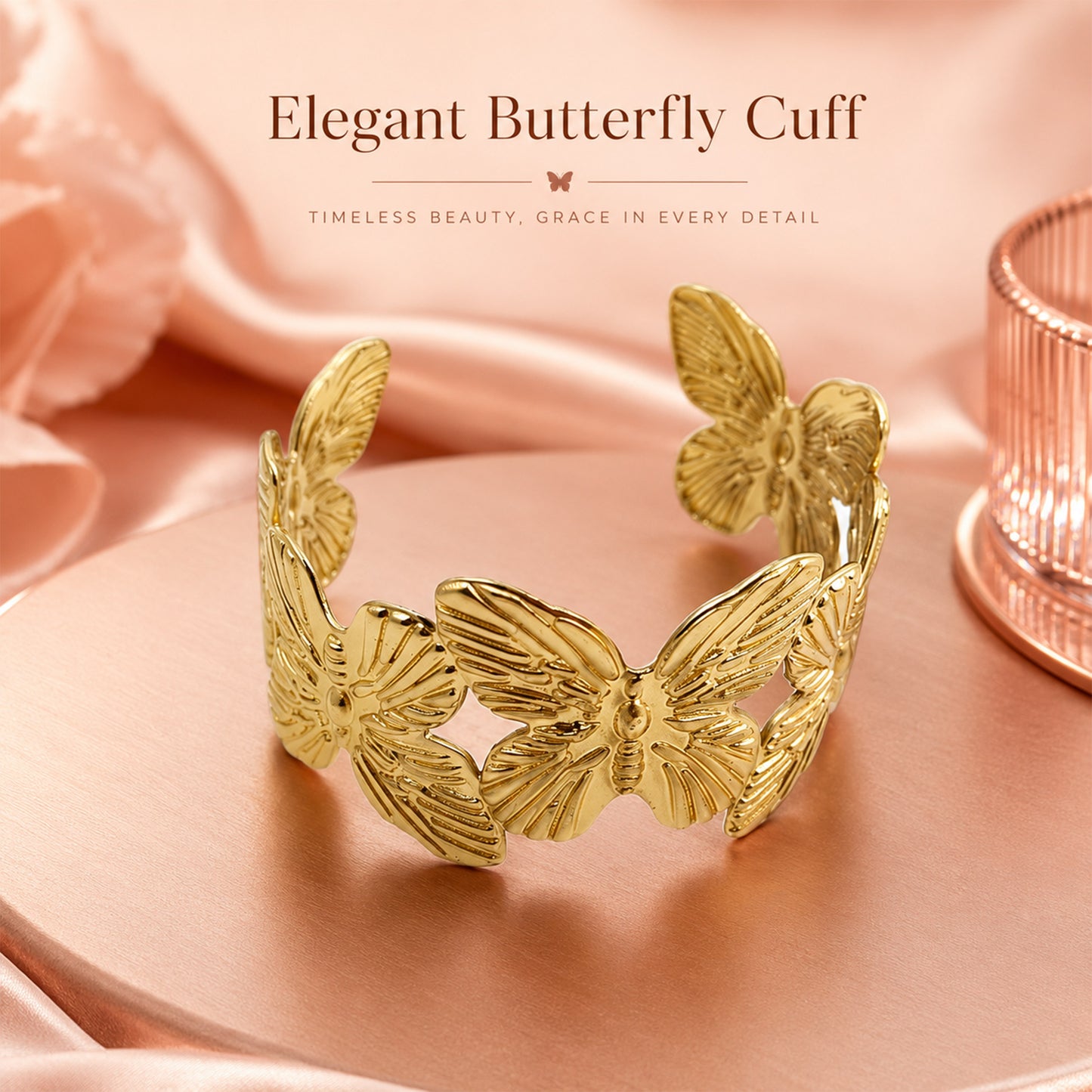 Brass Textured Butterfly Open Cuff Statement Bracelet