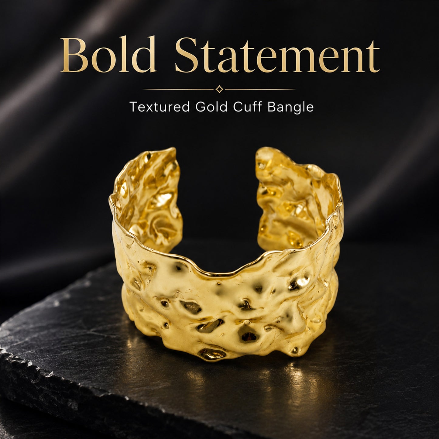Gold Crushed Texture Open Cuff Bracelet