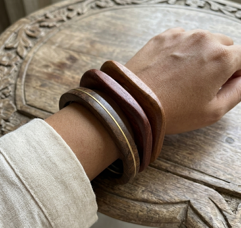 Handcrafted Wooden Bangles Set for Women