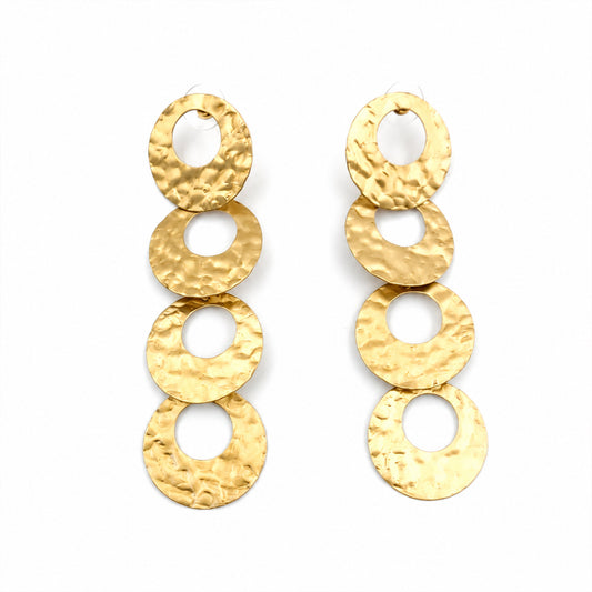 Brass Gold-Tone Hammered Circle Drop Earrings