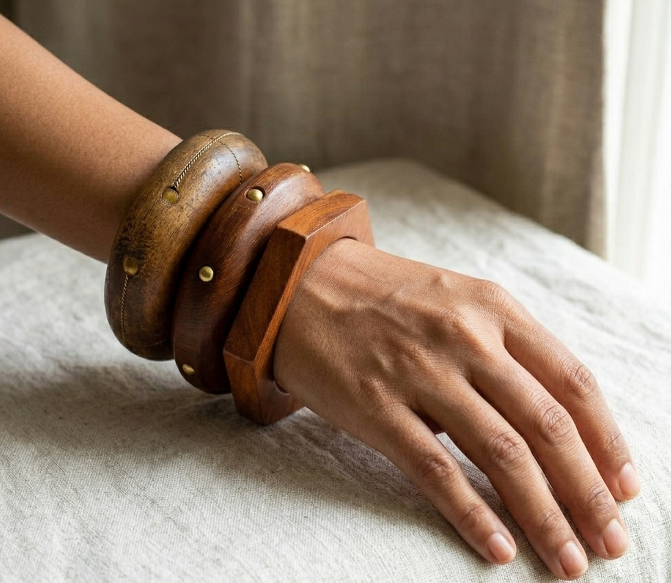 Handcrafted Wooden Bangles Set for Women