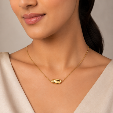 Gold Abstract Oval Pendant Necklace