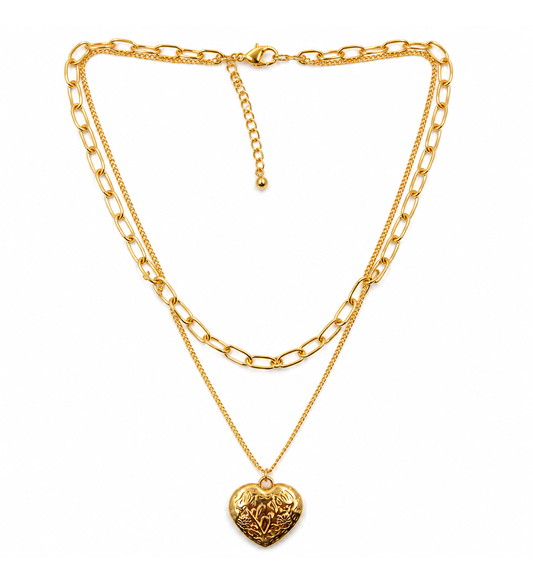 Gold Layered Heart Locket Pendant Necklace