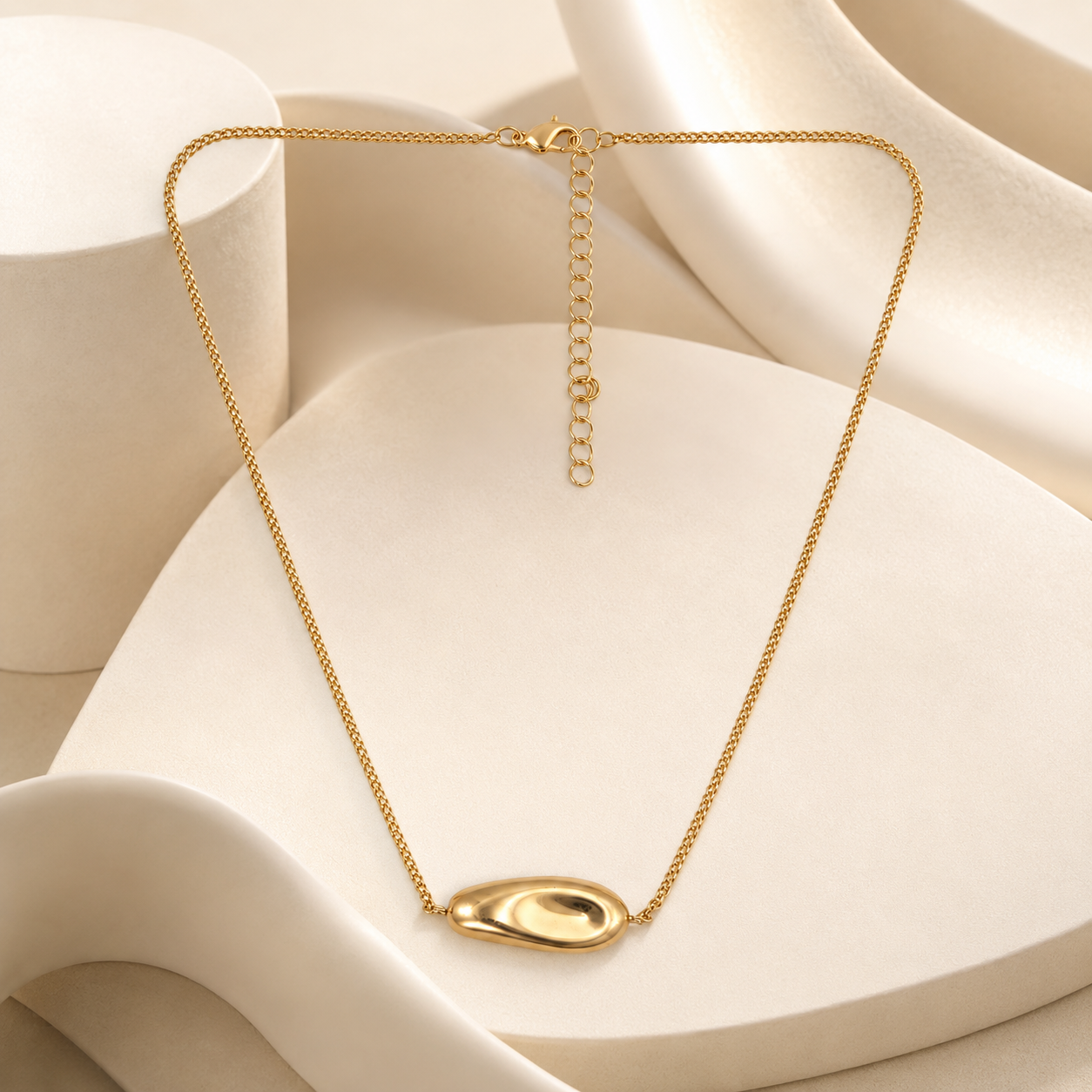 Gold Abstract Oval Pendant Necklace