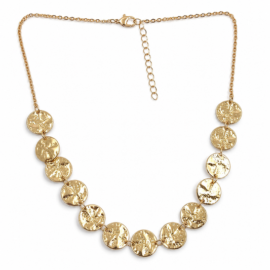 Gold Textured Coin Charm Necklace