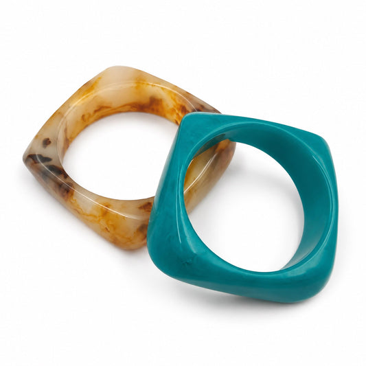 Green & Brown Square Resin Bangle Set of 2, Diameter : 2.4 Inch