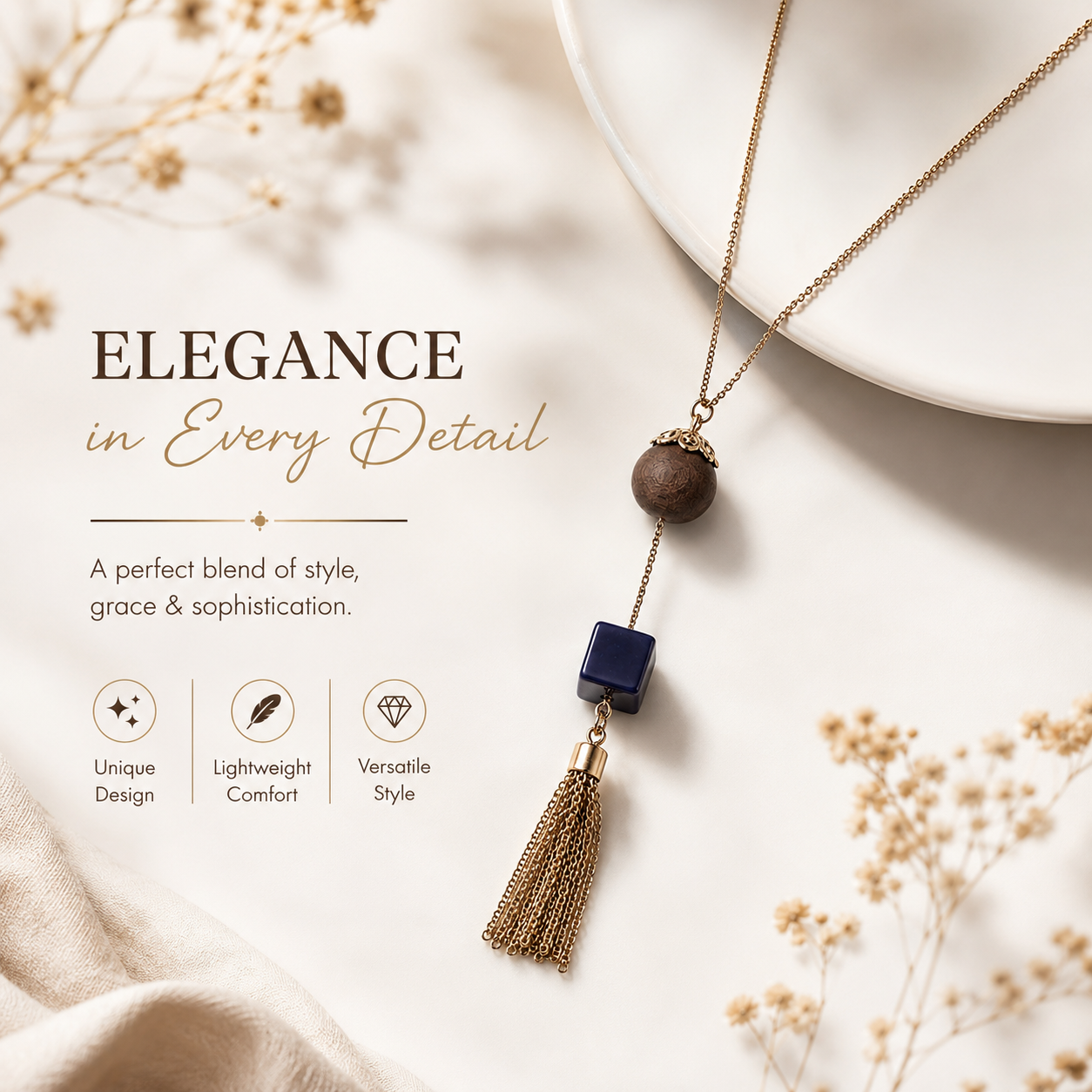Stone & Tassel Long Necklace