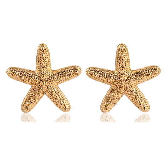 Textured Starfish Gold Stud Earrings