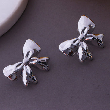 Silver Bow Stud Earrings
