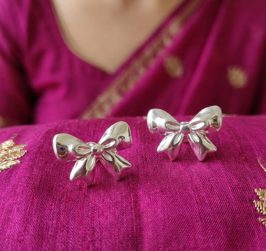 Silver Bow Stud Earrings