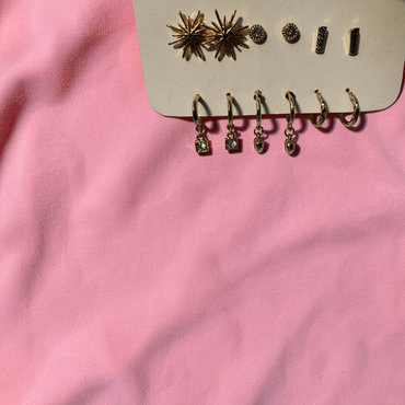 Gold Multi-Style Earrings Set – 9 Pair Minimal Stud & Hoop Combo