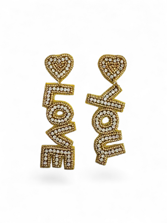 Beaded Heart Love You Drop Earrings