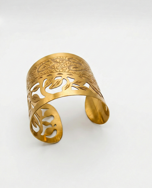 Gold Floral Cutwork Wide Cuff