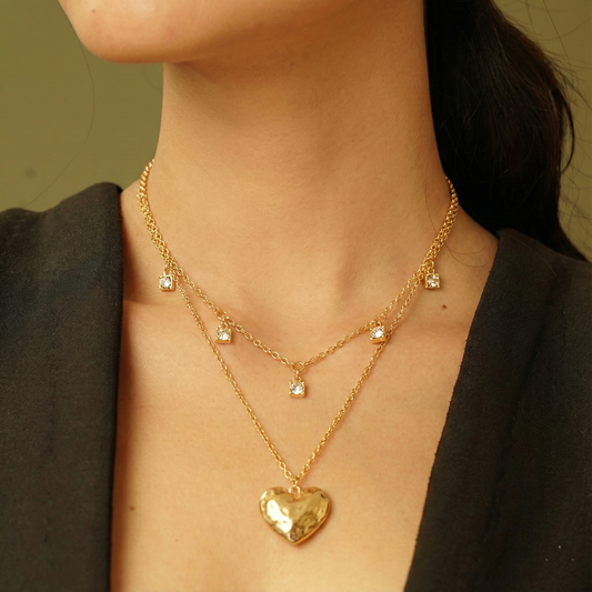 Golden Heart Charm Layered Necklace