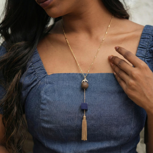 Stone & Tassel Long Necklace