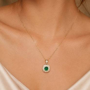 Rose Gold Green Crystal Pendant Necklace