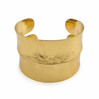 Gold Wide Hammered Open Cuff Bracelet