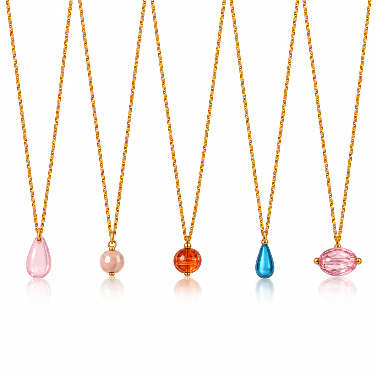 Masfaa Women's 5 Piece Assorted Bead Pendant Necklace Set with Delicate Chains