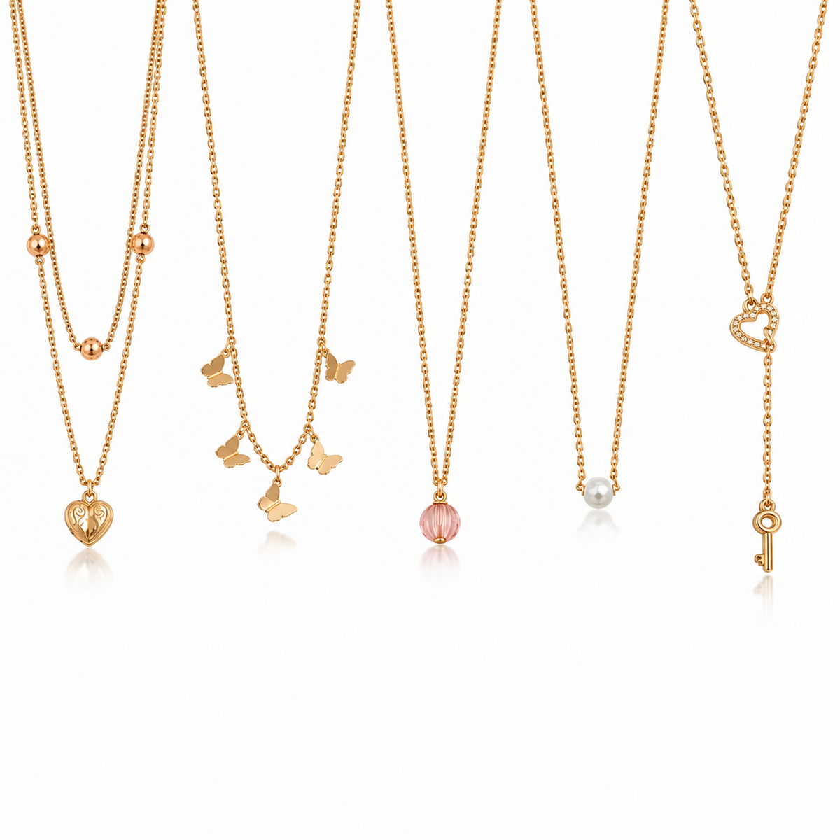 Masfaa Women's 5 Piece Assorted Pendant Necklace Set with Delicate Chains