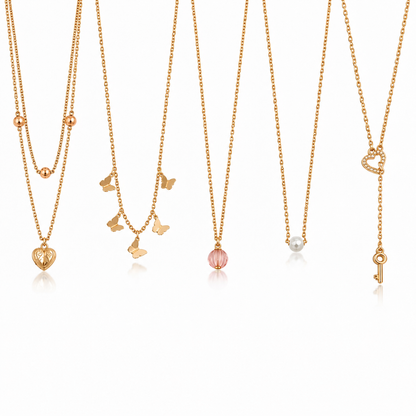 Masfaa Women's 5 Piece Assorted Pendant Necklace Set with Delicate Chains