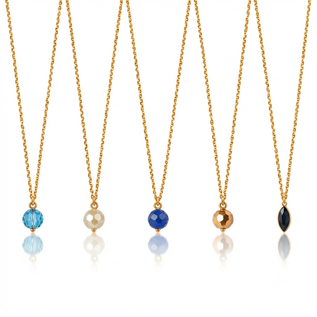 Masfaa Women's 5 Piece Assorted Bead Pendant Necklace Set with Delicate Chains