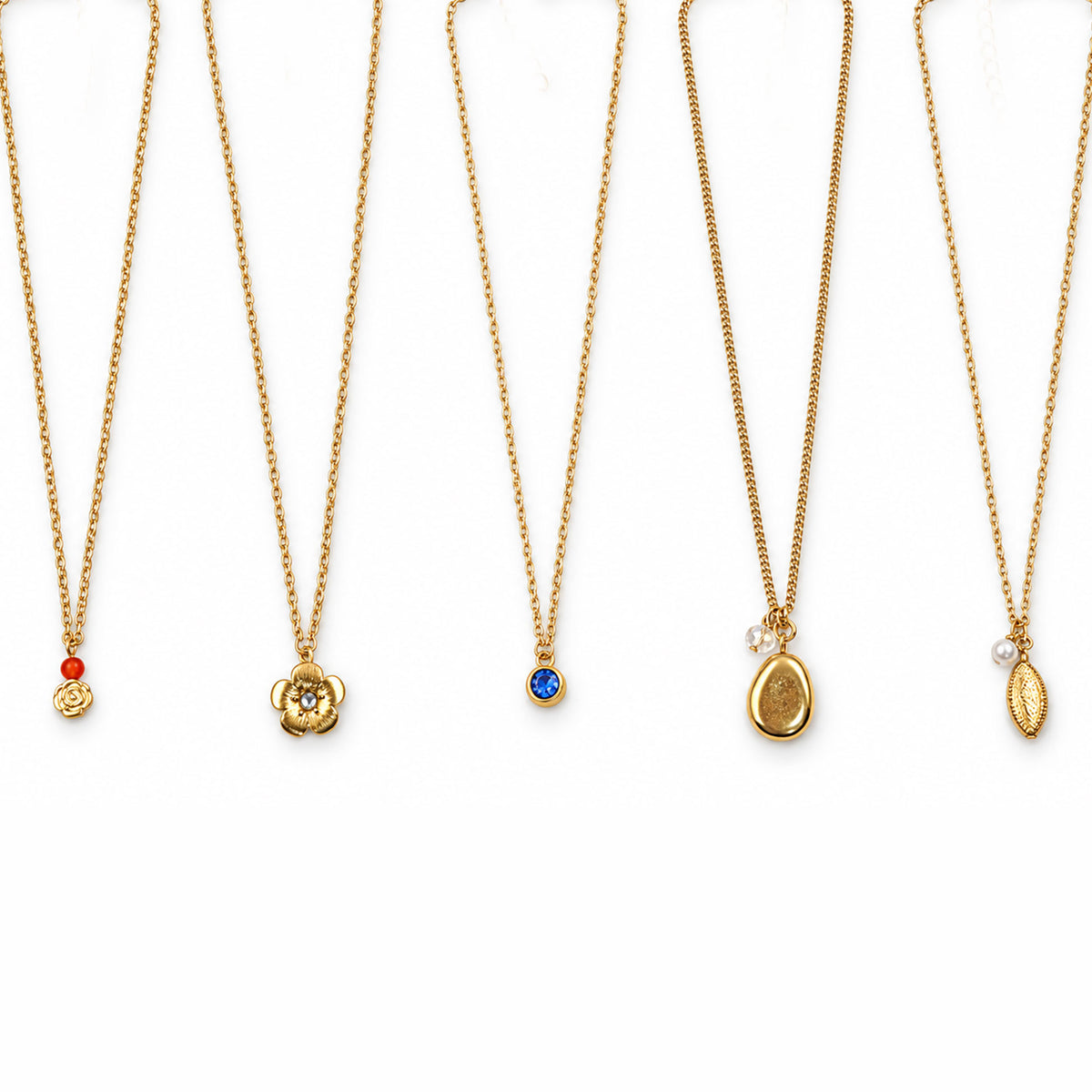 Masfaa Women's 5 Piece Assorted Pendant Necklace Set with Delicate Chains