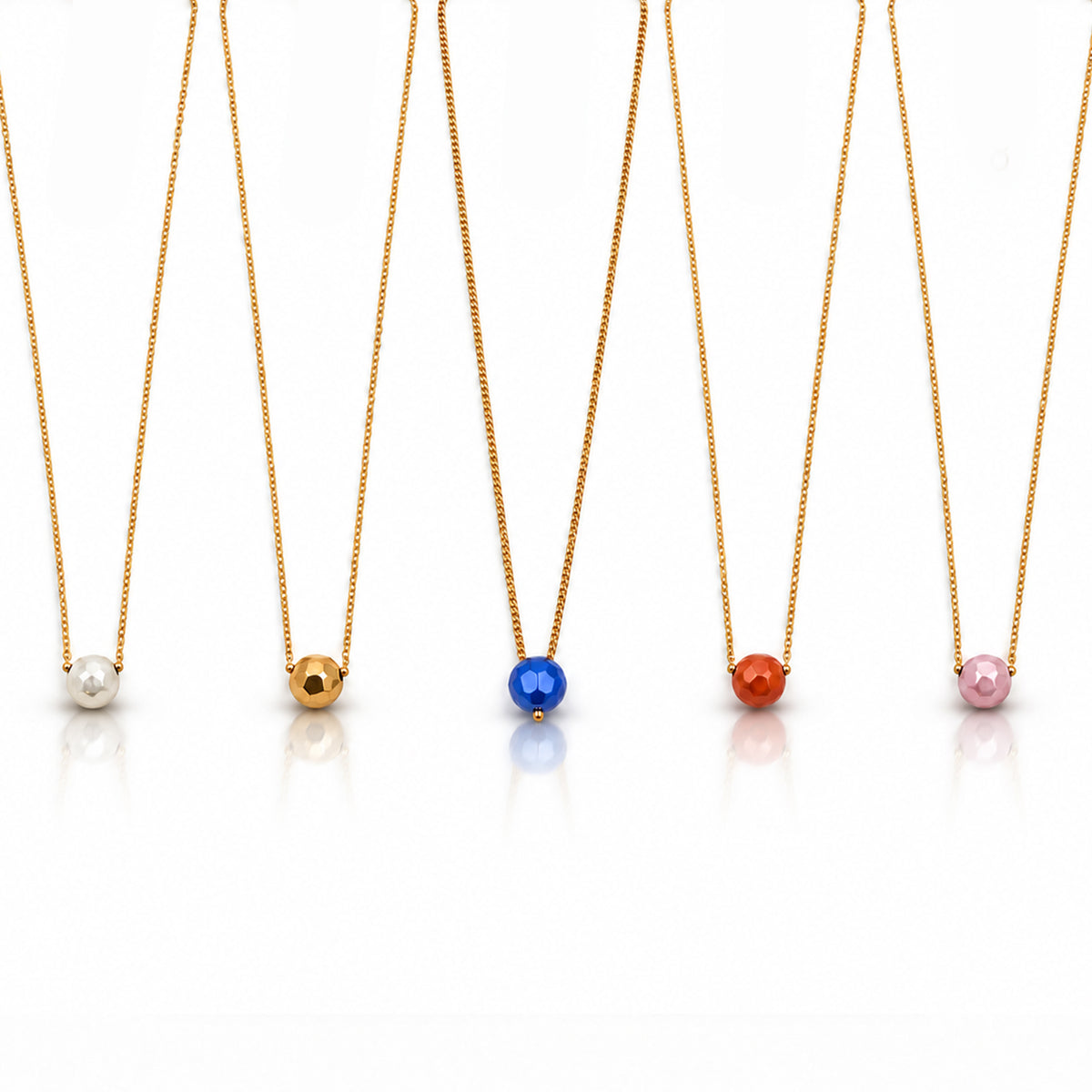 Masfaa Women's 5 Piece Faceted Bead Pendant Necklace Set with Delicate Chains