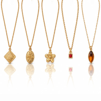 Masfaa Women's 5 Piece Assorted Pendant Necklace Set with Delicate Chains