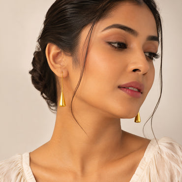 Gold Cone Drop Threader Earrings