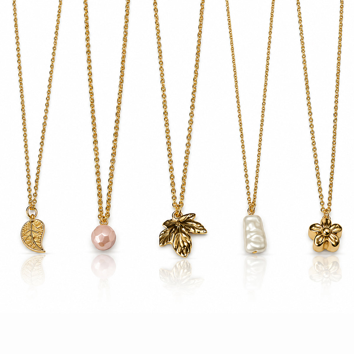 Masfaa Women's 5 Piece Assorted Nature Pendant Necklace Set with Delicate Chains