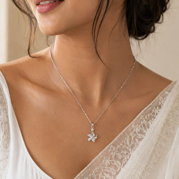 Silver Crystal Flower Pendant Necklace
