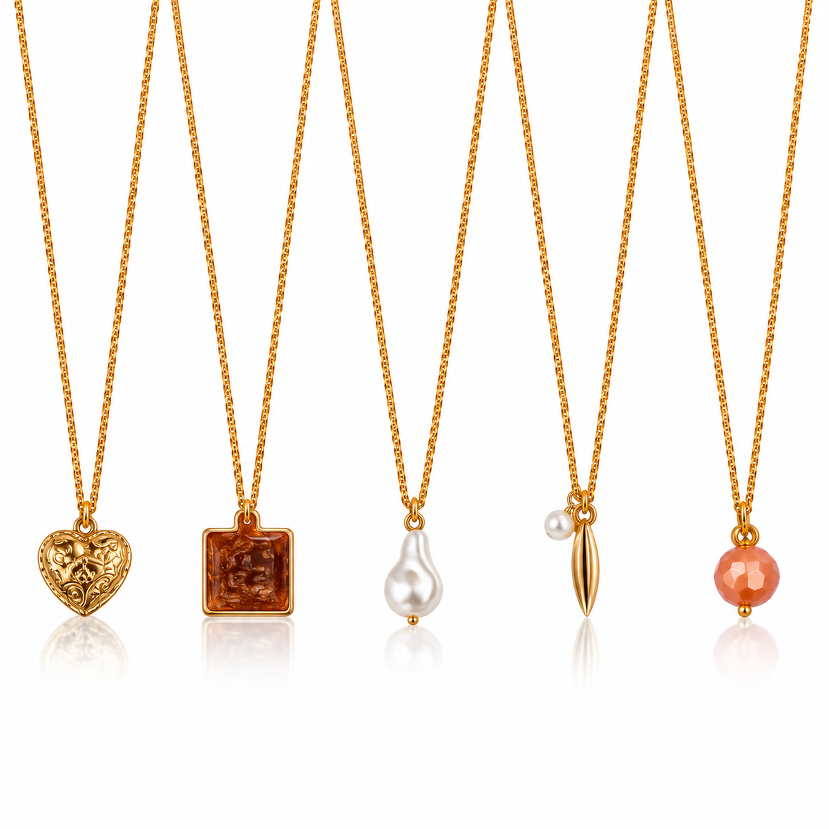 Masfaa Women's 5 Piece Assorted Pendant Necklace Set with Delicate Chains