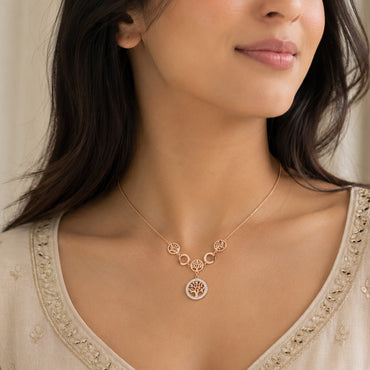Rose Gold Crystal Tree of Life Pendant Necklace