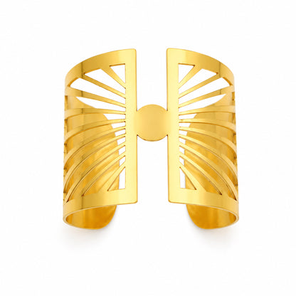 Gold Geometric Cutwork Open Cuff Bracelet