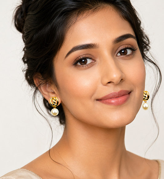 Gold Pearl Drop Earrings