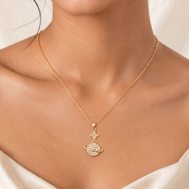 Gold Crystal Planet & Star Pendant Necklace