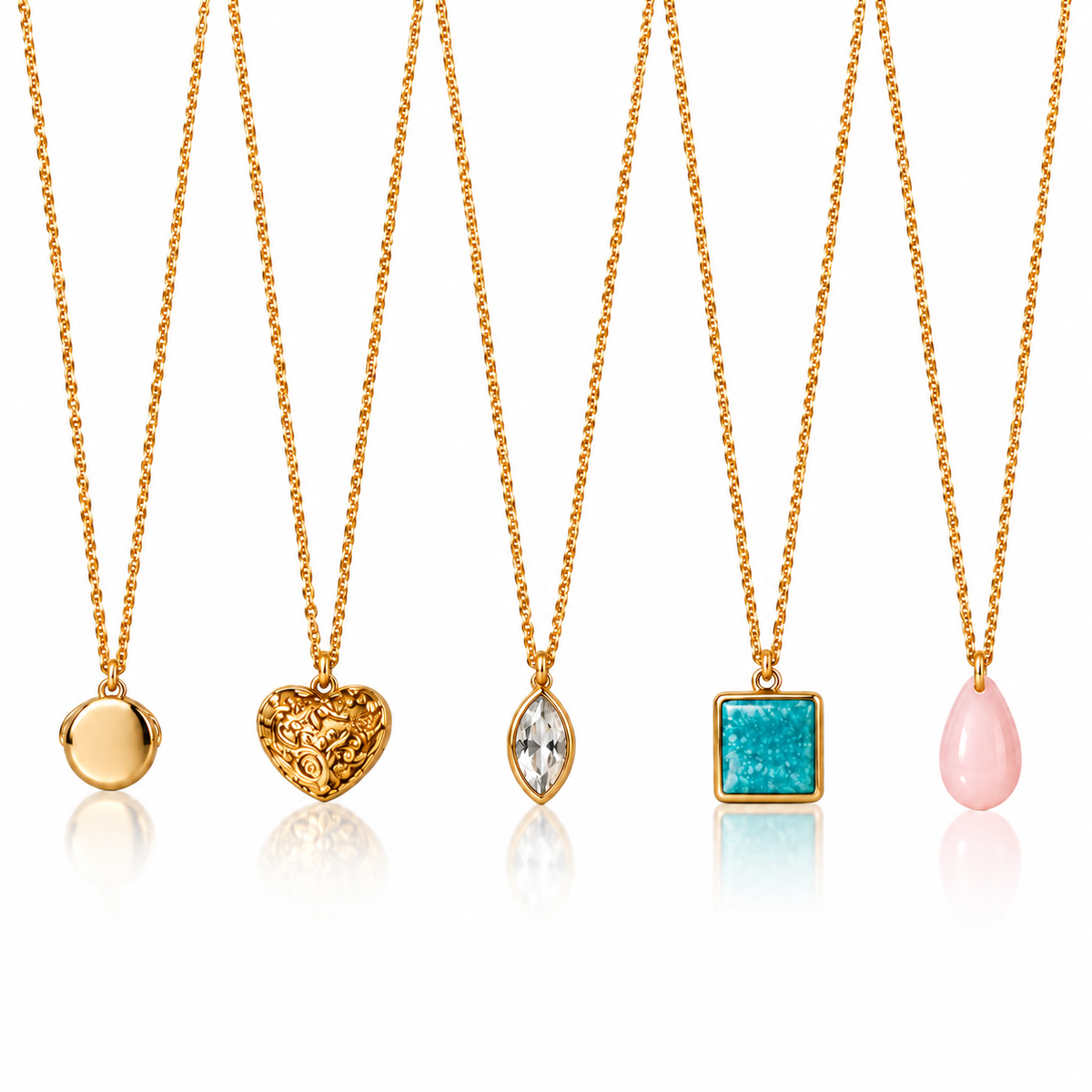 Masfaa Women's 5 Piece Assorted Pendant Necklace Set with Delicate Chains