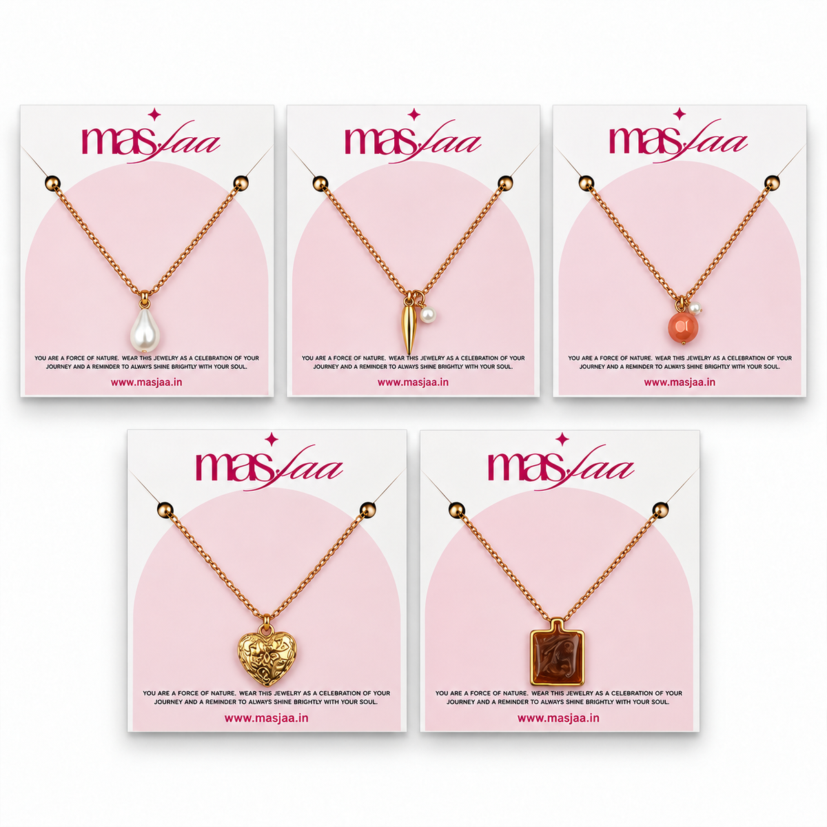Masfaa Women's 5 Piece Assorted Pendant Necklace Set with Delicate Chains