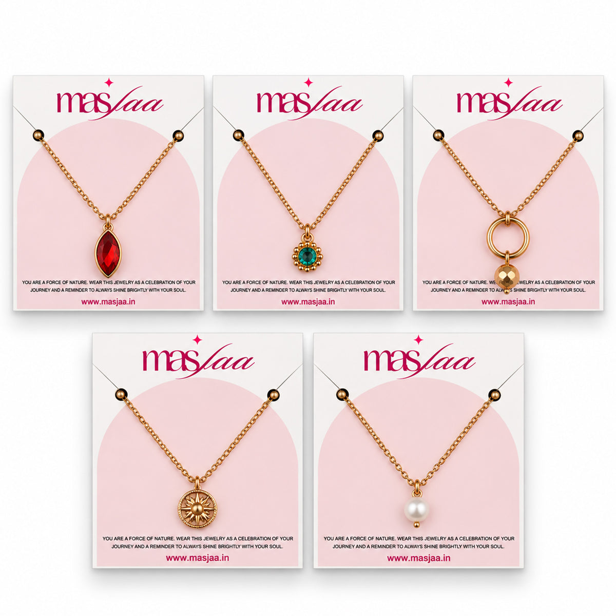 Masfaa Women's 5 Piece Assorted Pendant Necklace Set with Delicate Chains