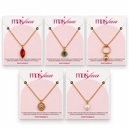 Masfaa Women's 5 Piece Assorted Pendant Necklace Set with Delicate Chains