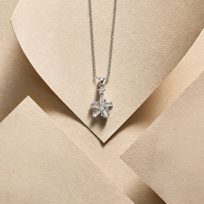 Silver Crystal Flower Pendant Necklace