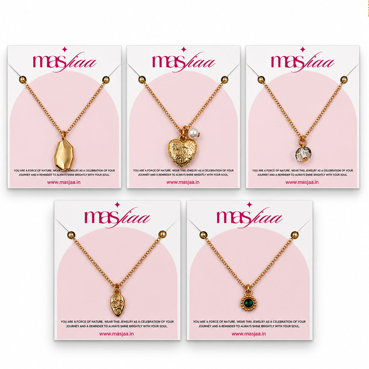 Masfaa Women's 5 Piece Assorted Pendant Necklace Set with Delicate Chains